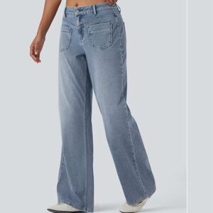 Halara Flex Mid Rise Straight Leg Casual Jeans with Pockets